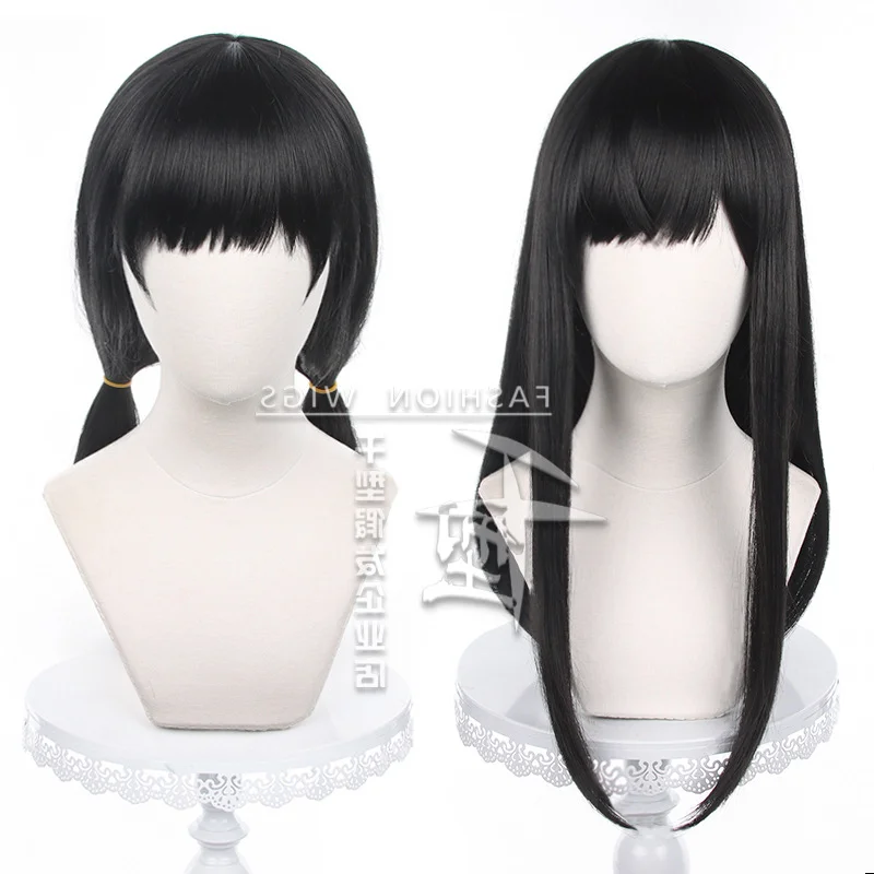 Chainsaw Man Mitaka Asa Cosplay Wig Japanese Anime Figure Wigs with Twin Ponytails Woman Black Straight Hair Costume Accessories