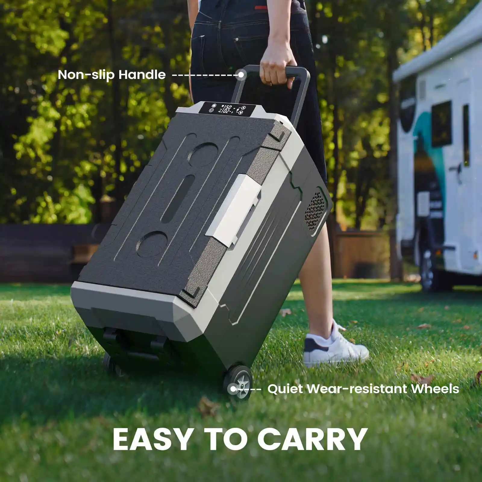 Hcalory 35L 45L 55L Dual Zone Portable Car Fridge with Wheels