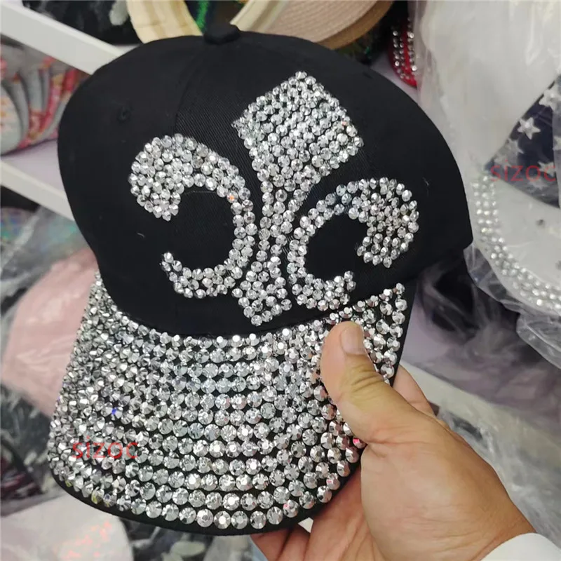 W521 Customize Wholesale Artificial stones bling bling Anchor Design Cotton Denim Baseball Caps