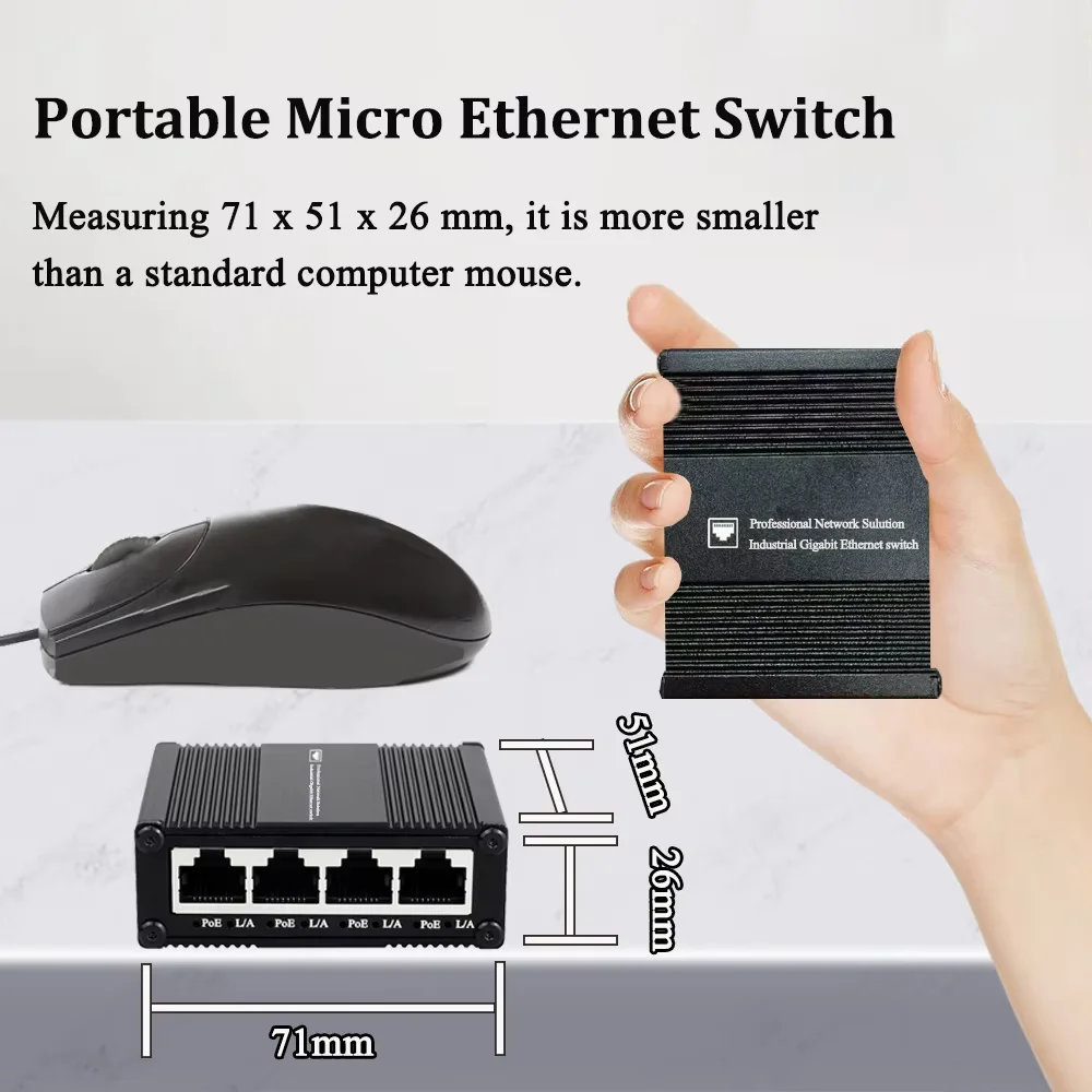 Micro Industrial 5-Port Gigabit PoE Switch, 10/100/1000Mbps RJ45 IEEE802.3af/at PoE Media Converter