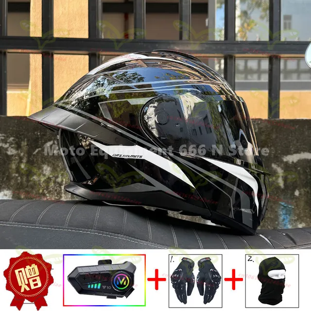 DOT Certified Orz Bluetooth Motorcycle Flip Up Helmet Dual Lens Full Face Helmet for Men Women All Seasons Casco Moto 4