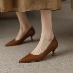 Zapatos de tacón medio de aguja para mujer, Sandalias de tacón alto para fiesta y oficina, elegantes y sexys, color marrón, 2019