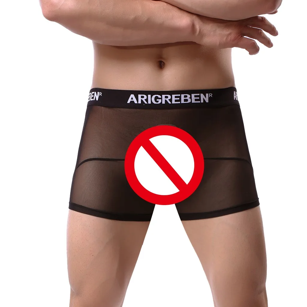 

Sexy Mesh Sheer Boxers Mens Elastic Waist Transparent Briefs Penis Pouch Boxershorts Seamless Arrow Shorts Panties Underpants