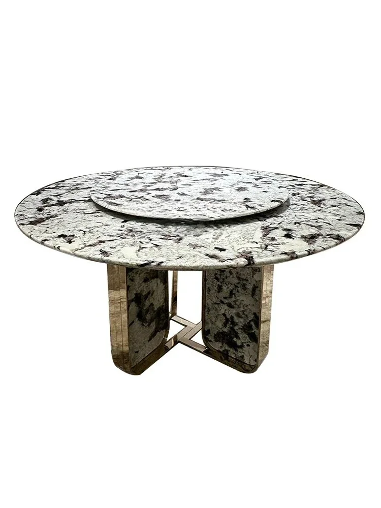 TTItalian Light Luxury, Luxury Stone Marble Round Dining Table Villa Mansion Large Apartment Restaurant Dining Table