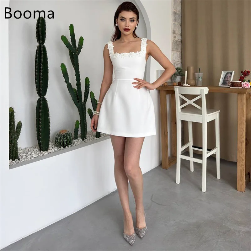

Booma Simple A-Line Mini Wedding Dresses Flowers Spaghetti Strap Sleeveless Satin Elegant Brides Gown Custom Made 2025