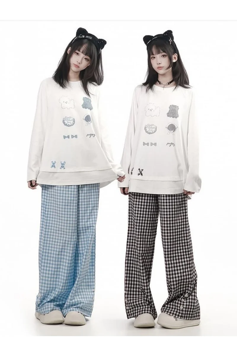 Girl Coquette Style Striped Wide Leg Girl's Home Sleeping Pants, Casual Loose Pants, Versatile Home Soft and Relaxed Pants