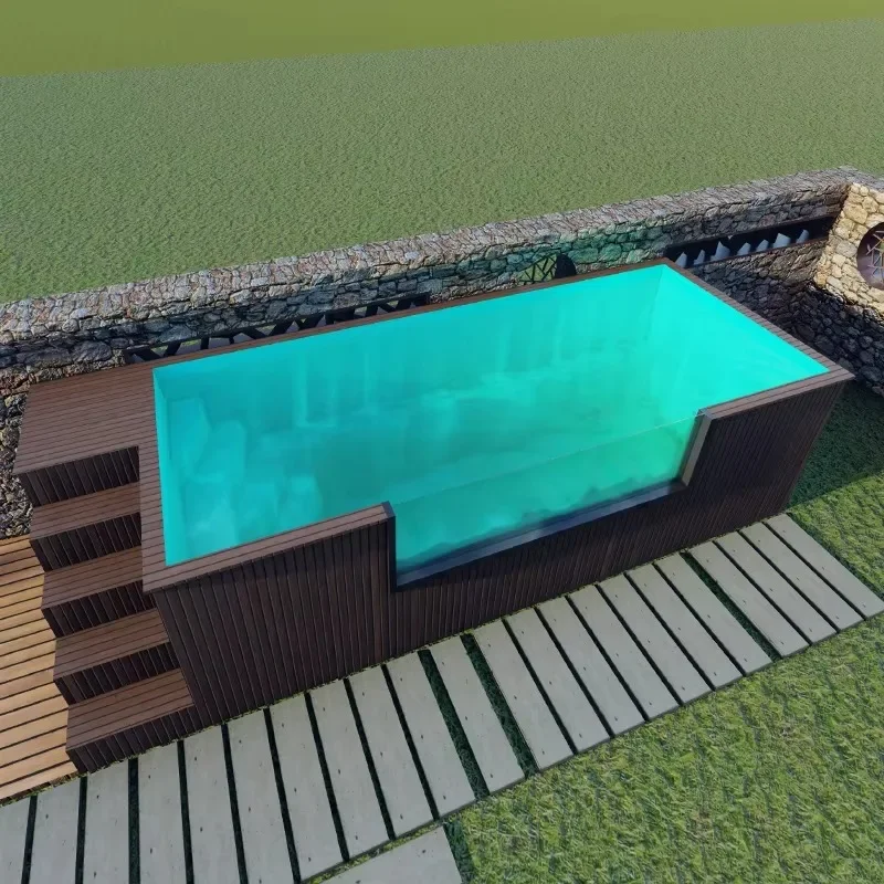 Summer Outdoor Above Ground Pool Rectangular Family Pool Portable Large Size Steel Frame Swimming Pool