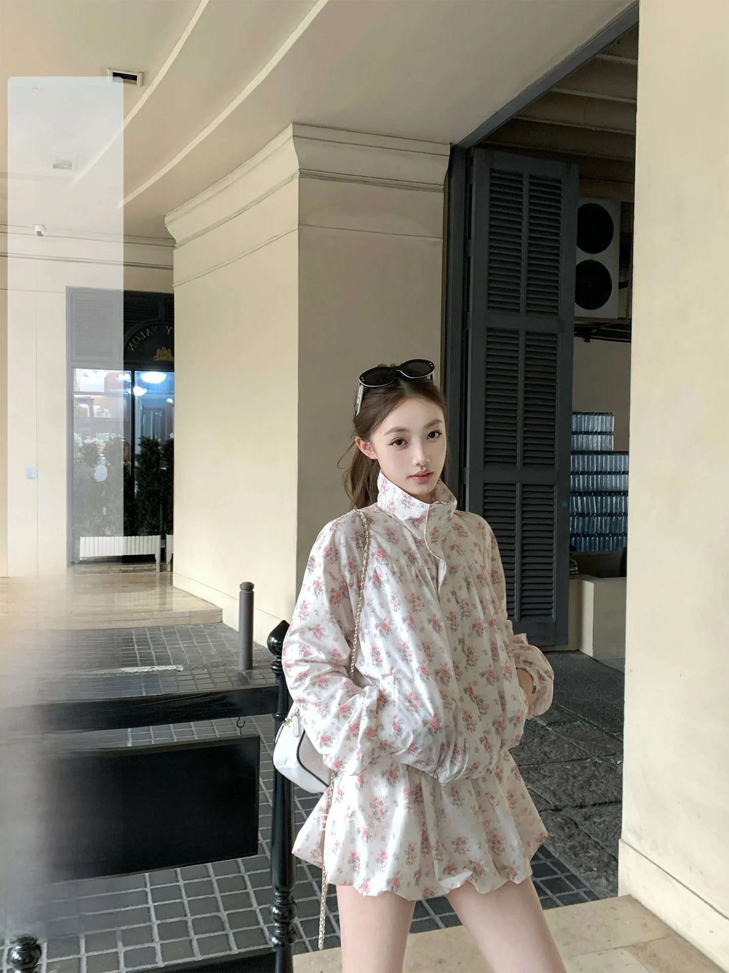 

Bankelili Light Oxygen Series Floral Print Sun Protection Outerwear Elastic Waist Halter Skirt Set Casual Loose Fit Nylon Fabric