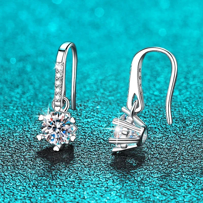 DRring 0.5CT 5mm 100% Genuine Moissanite Drop Earrings for Women D Color Snowflake Earrings S925 Sterling Silver Wedding Jewelry