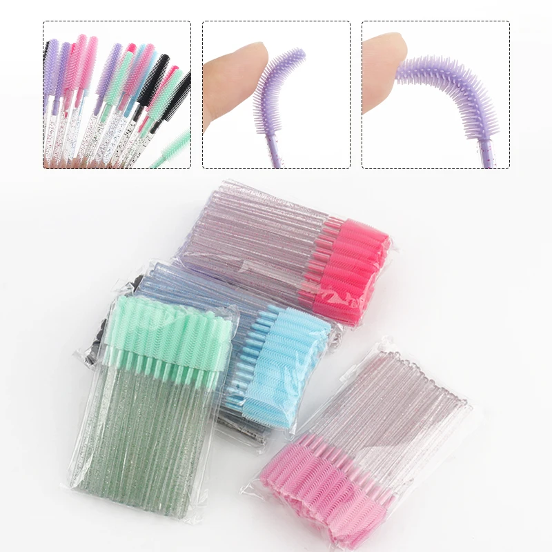 50 Pcs  Disposable Lash Brush Comb Beauty Makeup Brush Silicone Mascara Wands Applicator Women Eyelash Extension Make Up Tools