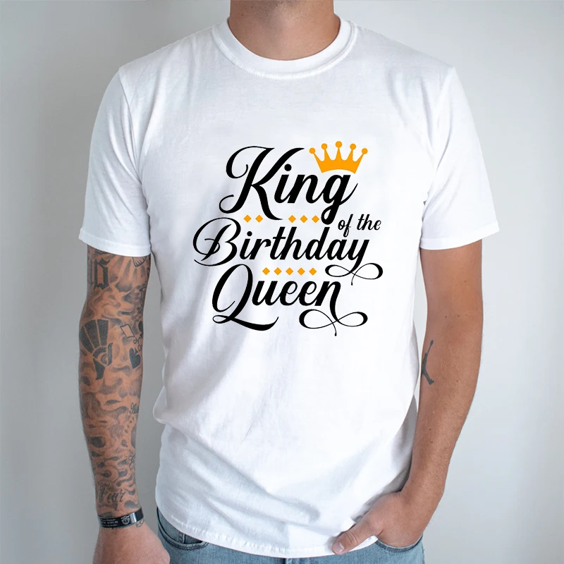 King Queen Birthday Matching Couple T-Shirt Women Men Birthday Crown Print Short Sleeve Tee Couple Lovers Matching Tshirt