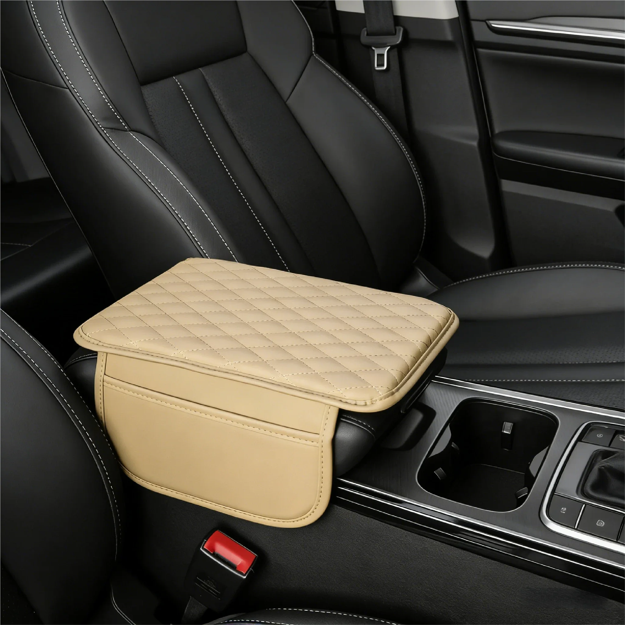 Universal Car Center Console Armrest Protector Cover with Pocket PU Leather Armrest Cushion Organizer Elbow Support Mat Deluxe