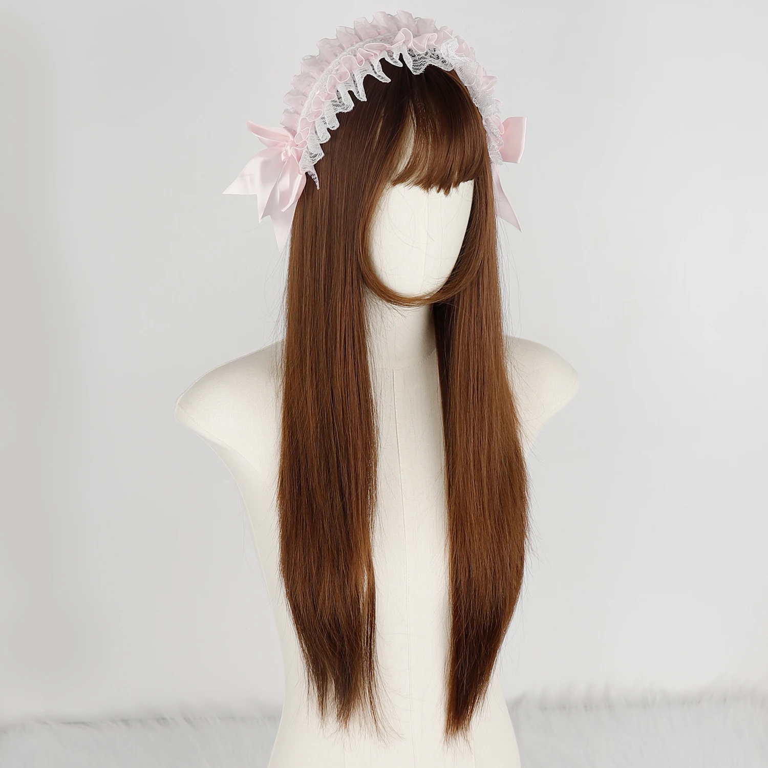 Synthetic Wig With Bangs Long Straight Brown Full Head Wig for Women Middle Part Natural Looking Hairline Daily Cosplay Use
