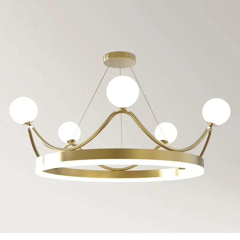 Gold Ceiling Crown Shade Chandelier Living Room Lighting 220V / 110V Girl Bedroom  Decoration Lamp Homebless