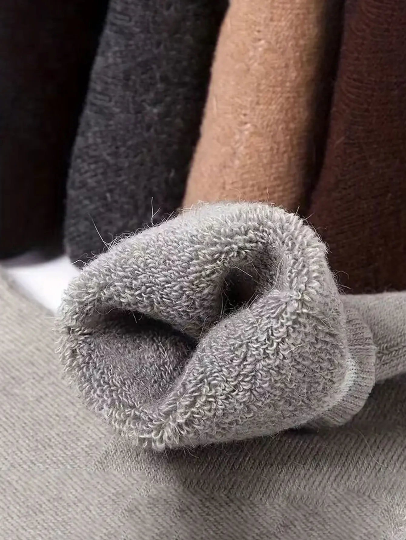 7 pairs of men\'s casual solid wool knitted socks, thick soft warm breathable U sweat comfortable crew socks, full of autumn