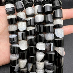 15.5Inchs Natural Black White Tuxedo Agates Quartz Drum Barrel Beads,Stone Cylinder Beads For DIY Jewelry Making