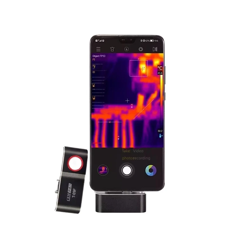 Cámara termográfica para teléfono inteligente CEM para detección de fugas de calefacción por suelo radiante, detección térmica de circuito, termómetro infrarrojo T-09F