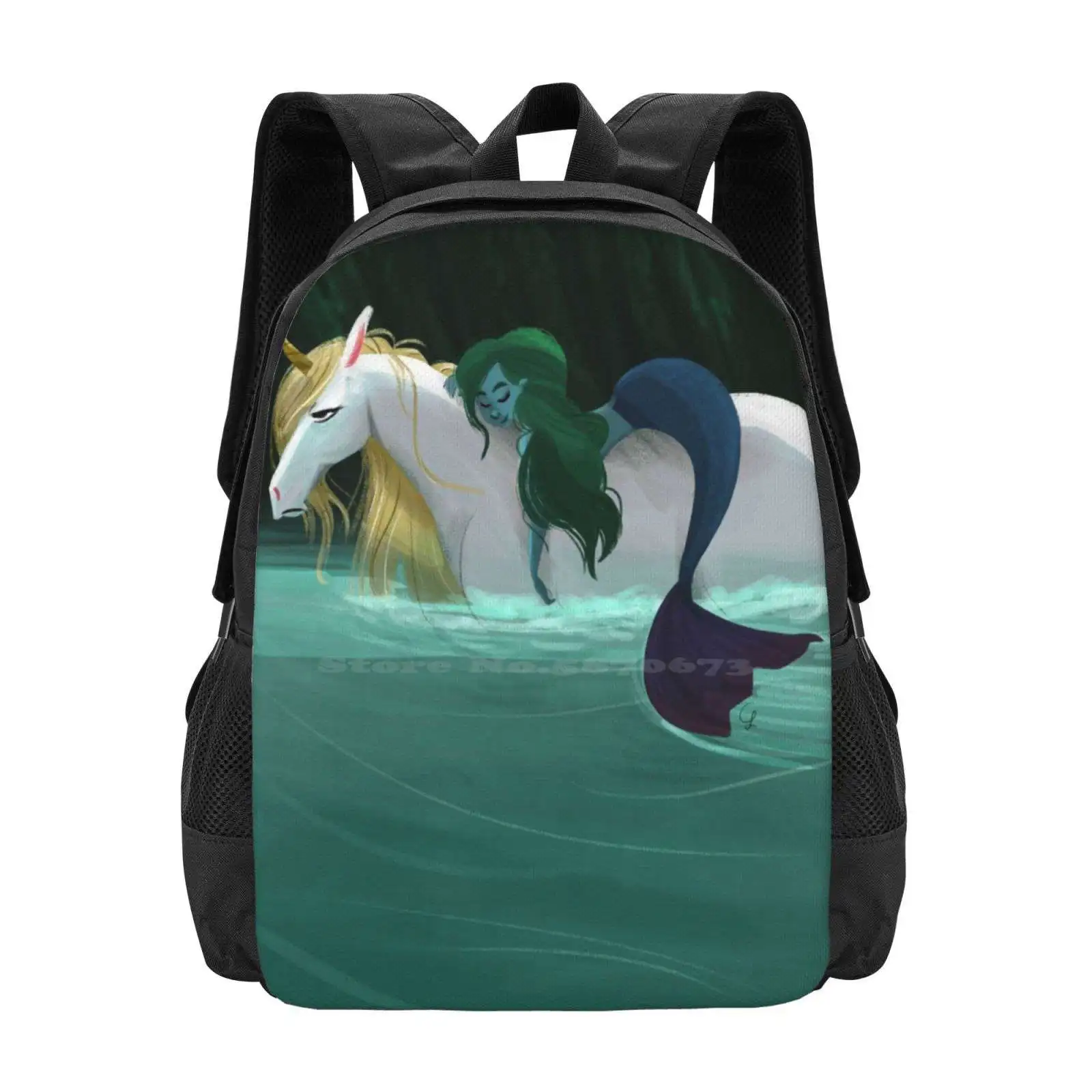 The Mermaid And The Unicorn Hot Sale Schoolbag Backpack Fashion Bags Mermaid Forest Water River Magical Fantasy Glade Whimsical