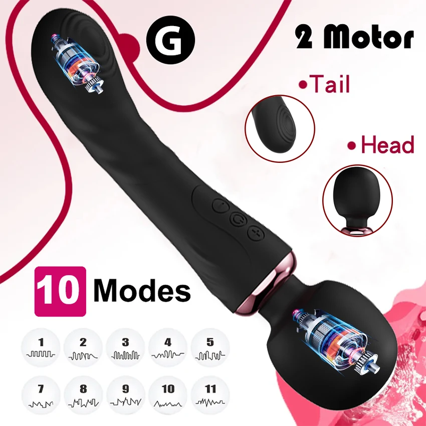 Powerful Dildos Vibrator Dual Motor Silicone Large Size Wand G-Spot Massager Sex Toy For Couple Clitoris Stimulator for Adults