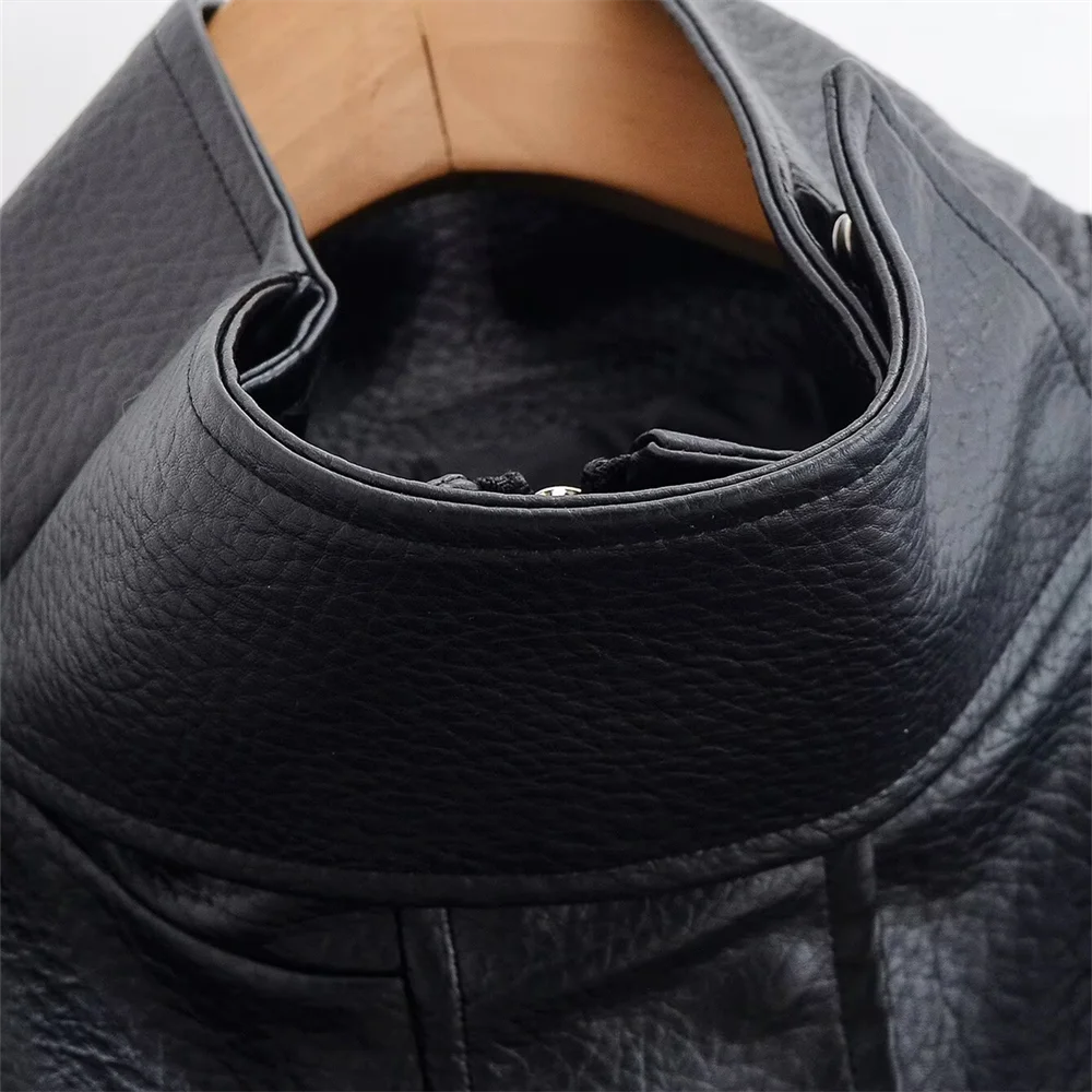 แจ็คเก็ตหนังเทียม PU แบบมีปกตั้ง แขนยาว ปรับเอวได้ มีกระเป๋า  สำหรับผู้หญิง รุ่นใหม่ ปี 2026