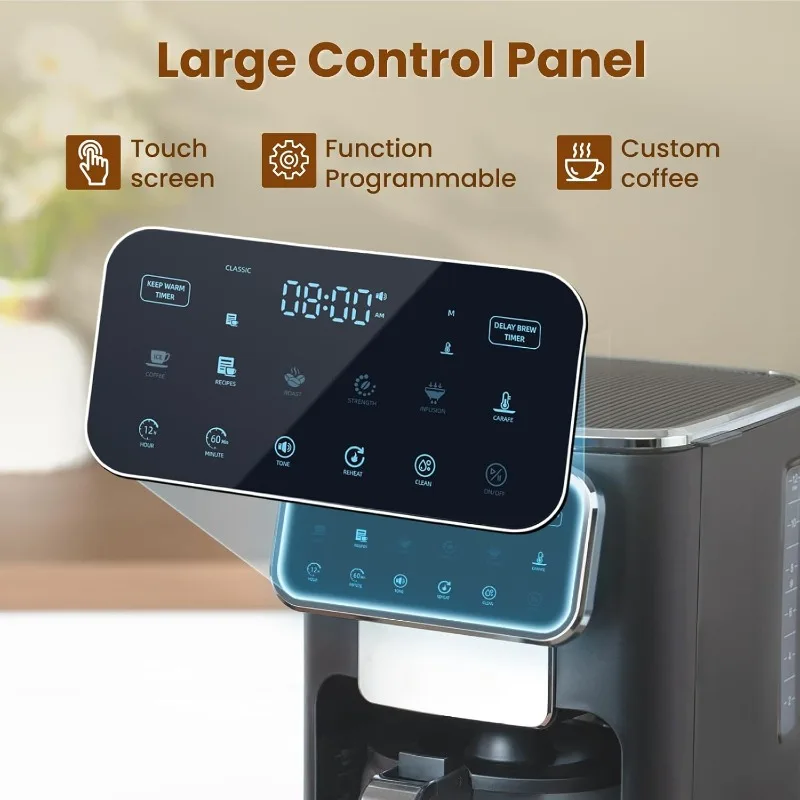 12 Cup Programmable Drip Coffee Maker ,Touch Screen,4-Hour Keep Warm Plate,Iced Coffee Option,Anti-Drip System,Permanent Filter