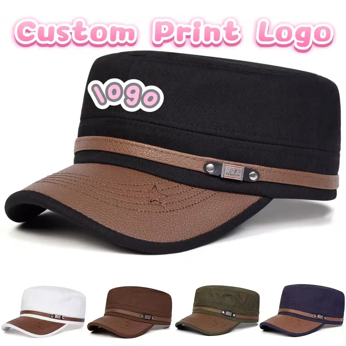 Customized Printed Logo Retro Leather Design Hat Brim Flat Top Caps Men And Women Fashion Embroidered Pentagram Duck Tongue Hats