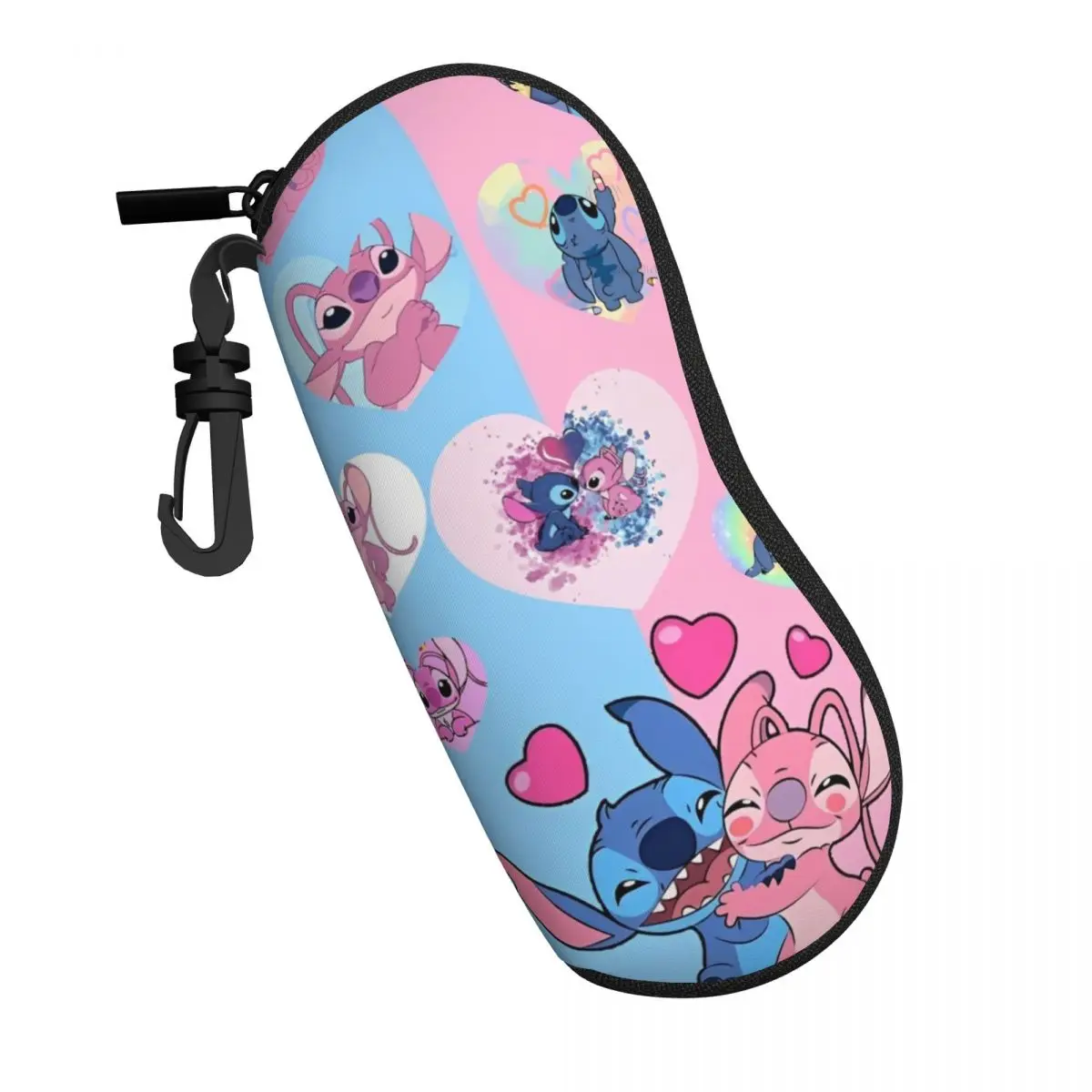 Stitch And Angel Glasses Case Cover Cartoon Comic Sunglasses Pouch Pocket Eyewear Accessory Key Chain Eyeglass Cases Cover