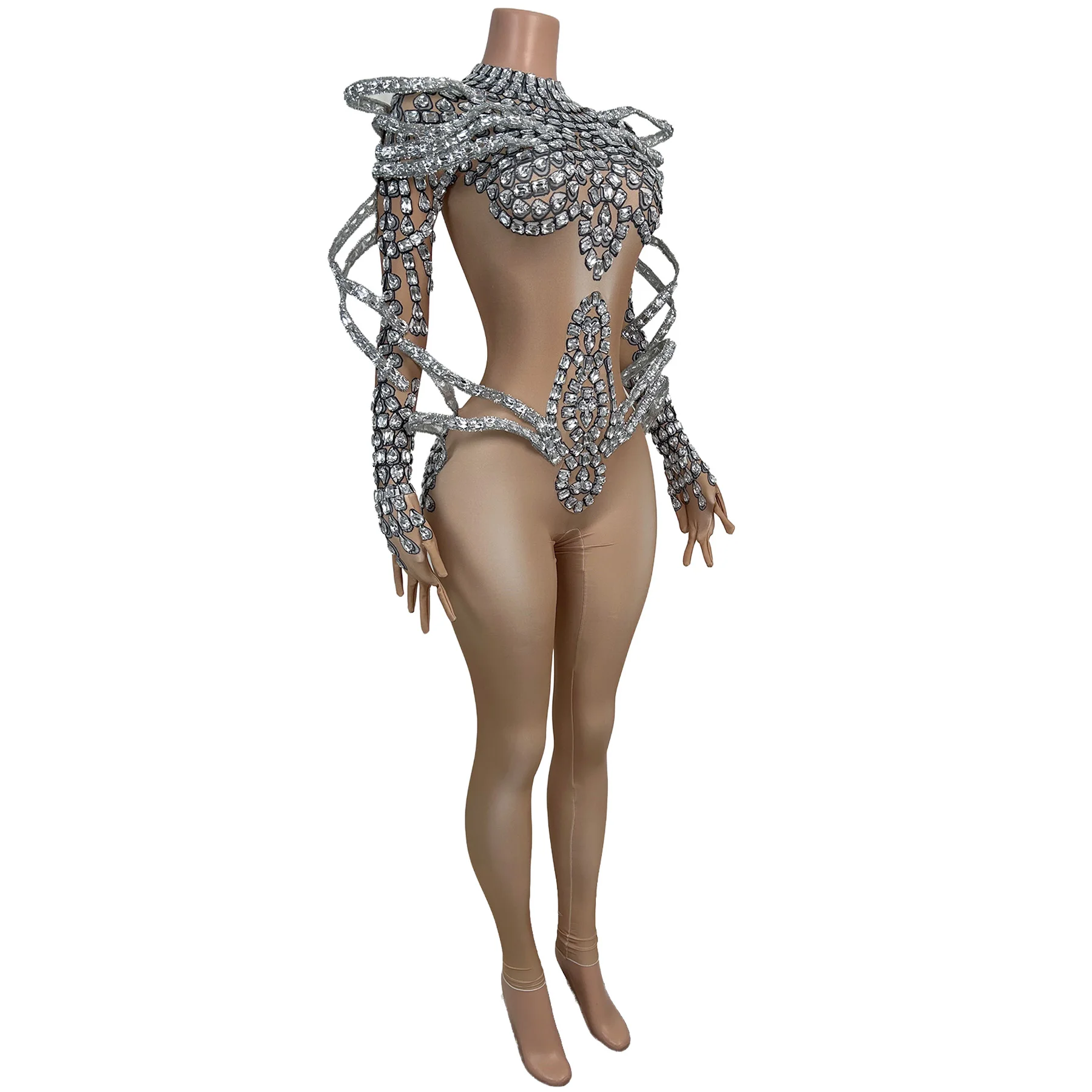sexy long sleeves Halloween alien robot cosplay costumes women club party bodycon rompers dance performance one piece bodysuit