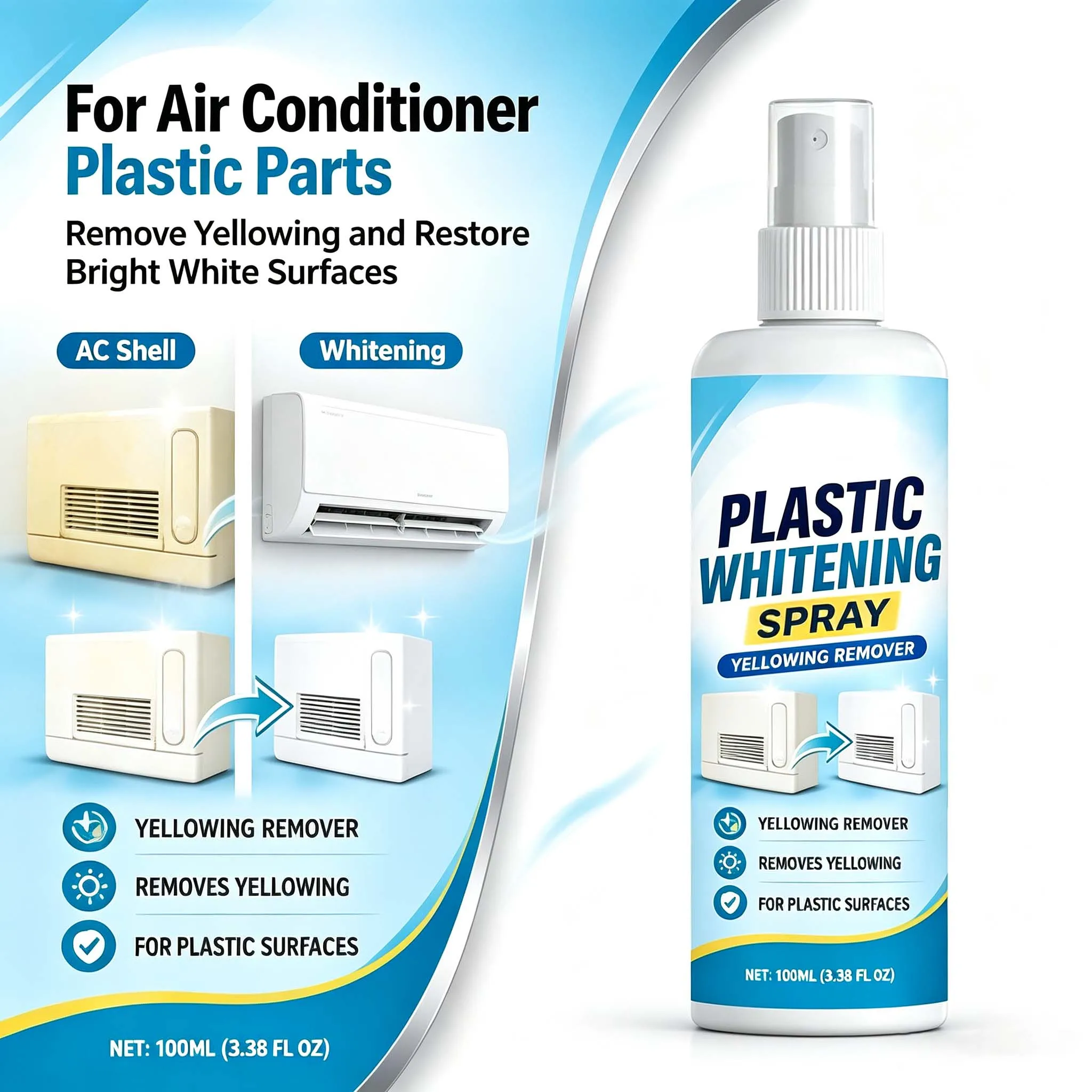 All Purpose Cleaner 100ml Plastic Yellow Remover & Whitening Agent for AC Bathroom Car Headlight Restoration Kit