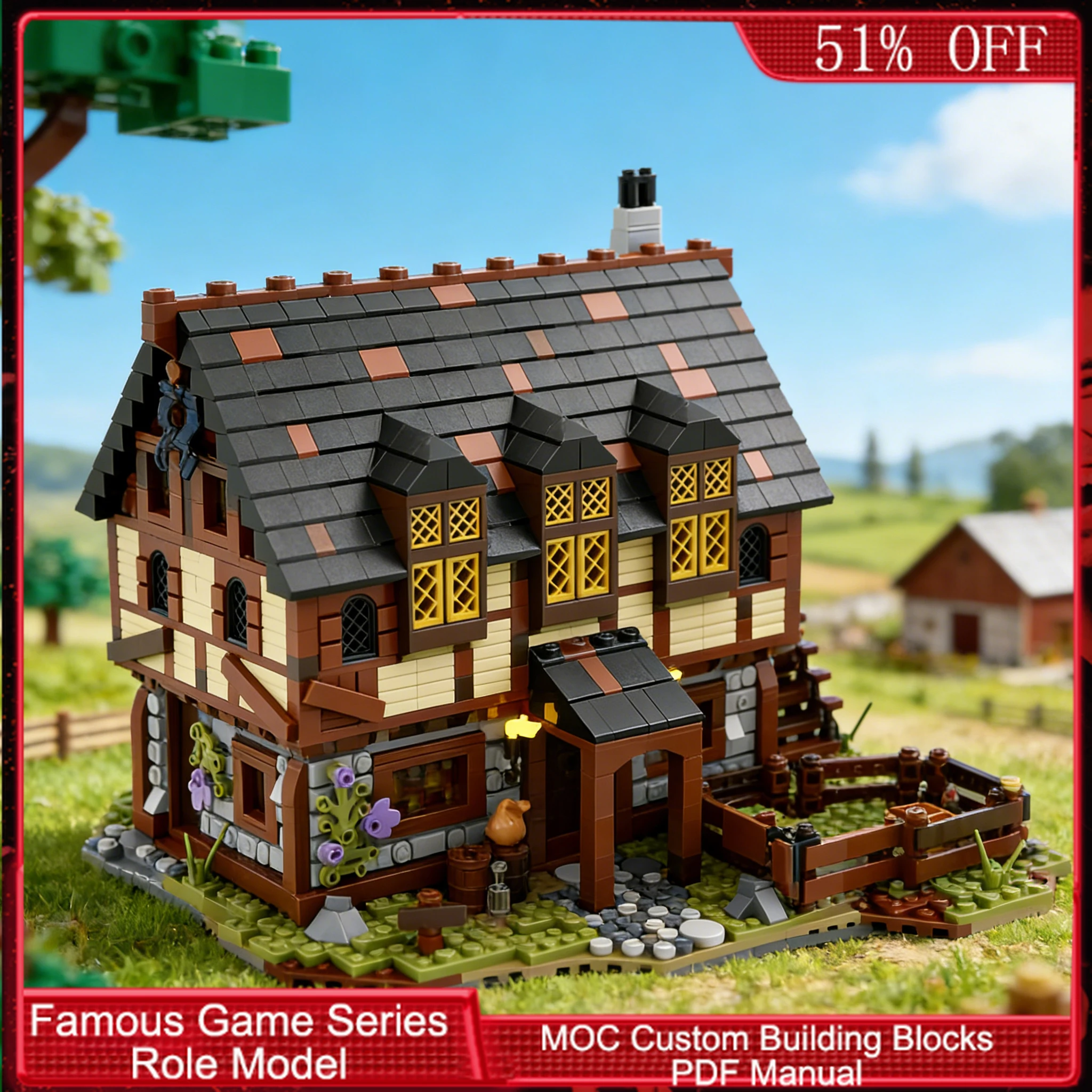 

3124 PCS Construction Trader`sHouse&Farm MOC Customize Modular Building Block Technology Creative Design DIY Assembly Toy Gift