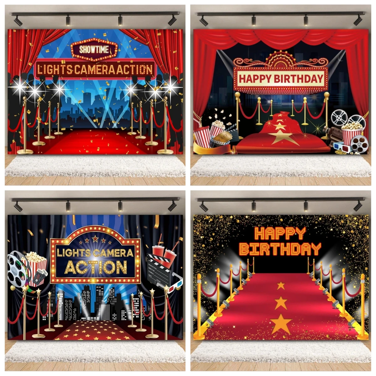 

Cinema Movie Night Backdrop Photography Hollywood Red Carpet Film Event Star Casino Poker Adult Birthday Party Photo Background