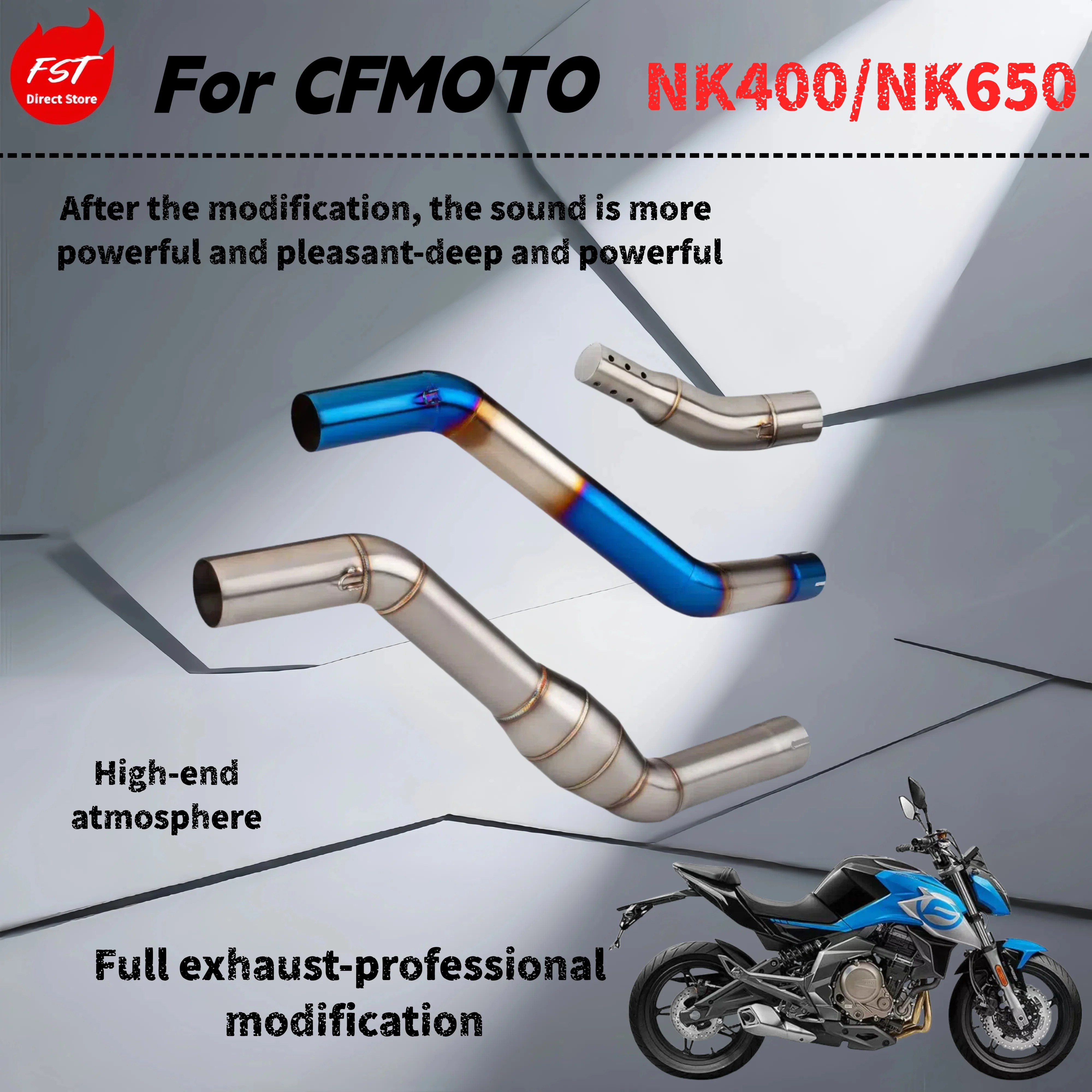 

For CFMOTO NK400 NK650-Modified mid-section exhaust pipe-the sound is deep, rich and powerful