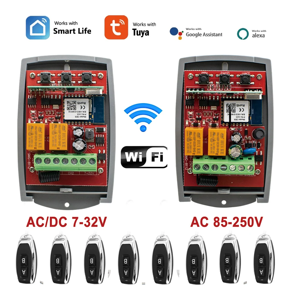 Tuya Smart WiFi Door Switch, Télécommande universelle, Récepteur, Porte-clés, Commande de barrière, Émetteur 433mhz, 2 citations