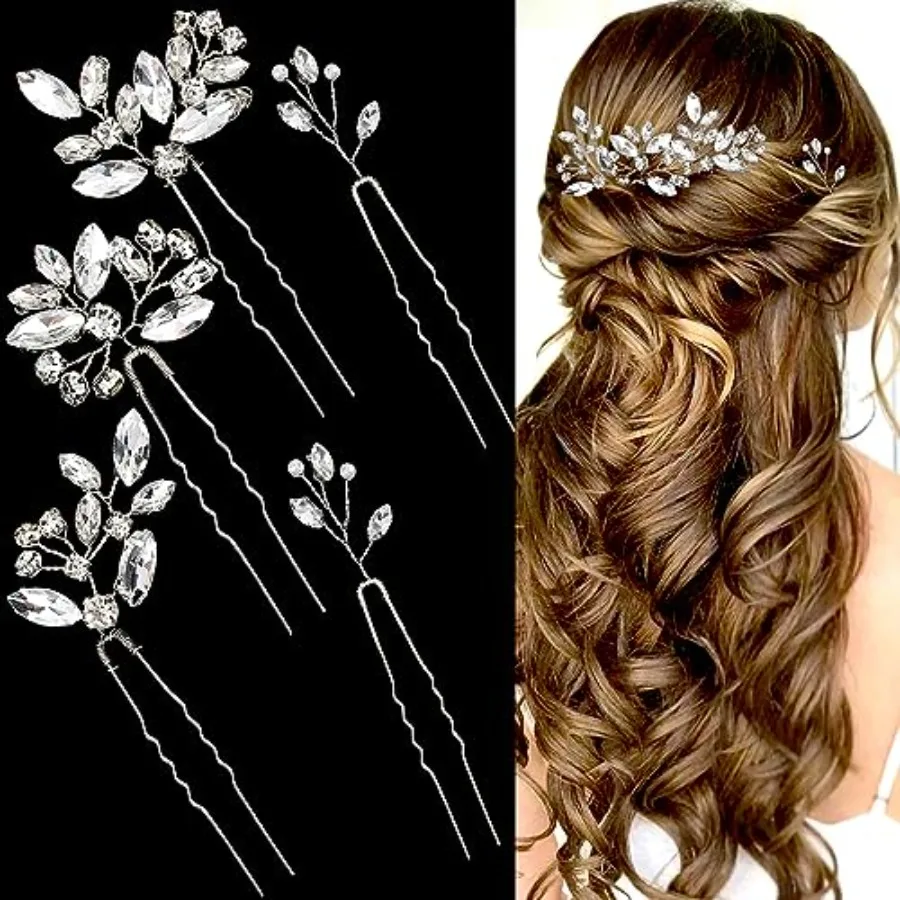 

5 Pieces Bride Hair Pins Rhinestone Bridal Hair Pcs for Women Crystal Hair Accessories for Bride Bridesmaids Flower Girls