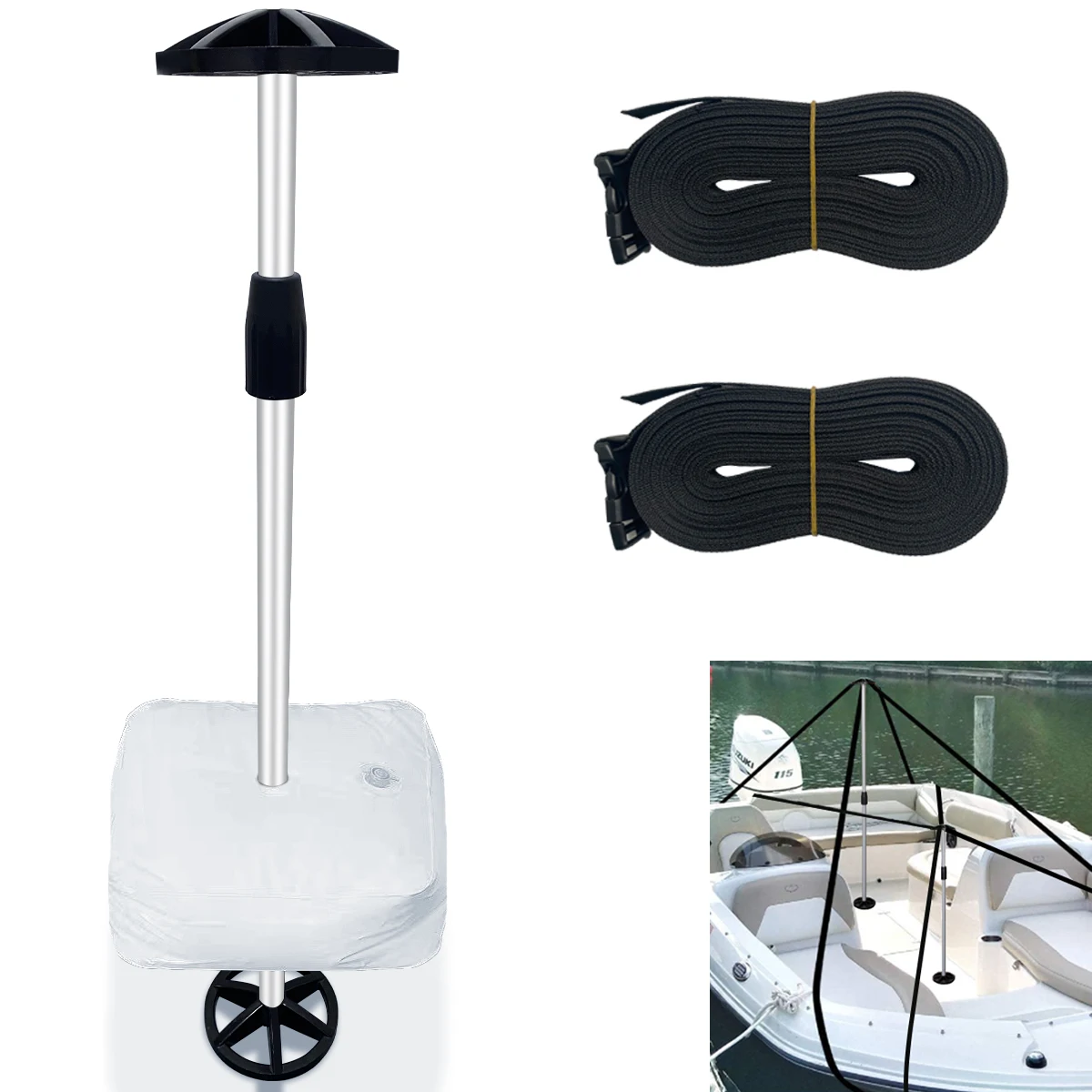 Stützstangen-Set für Bootsabdeckungen mit Wasserbeutel, verstellbares Aluminium-Stützsystem für Kanu, Kajak, Ponton und Motorbootabdeckungen