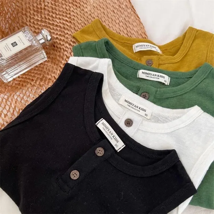 2026 Summer New Children Sleeveless Vest Cotton Boys Solid Thin Tee Toddler Girls Versatile Tops Kids Casual Clothes