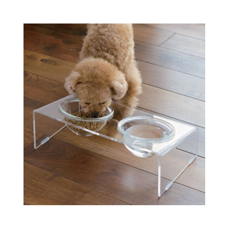 

Изготовленный на заказ прозрачный акриловый портативный держатель для миски для домашних животных, современные экологически чистые кормушки для собак и миска для аксессуаров для домашних животных