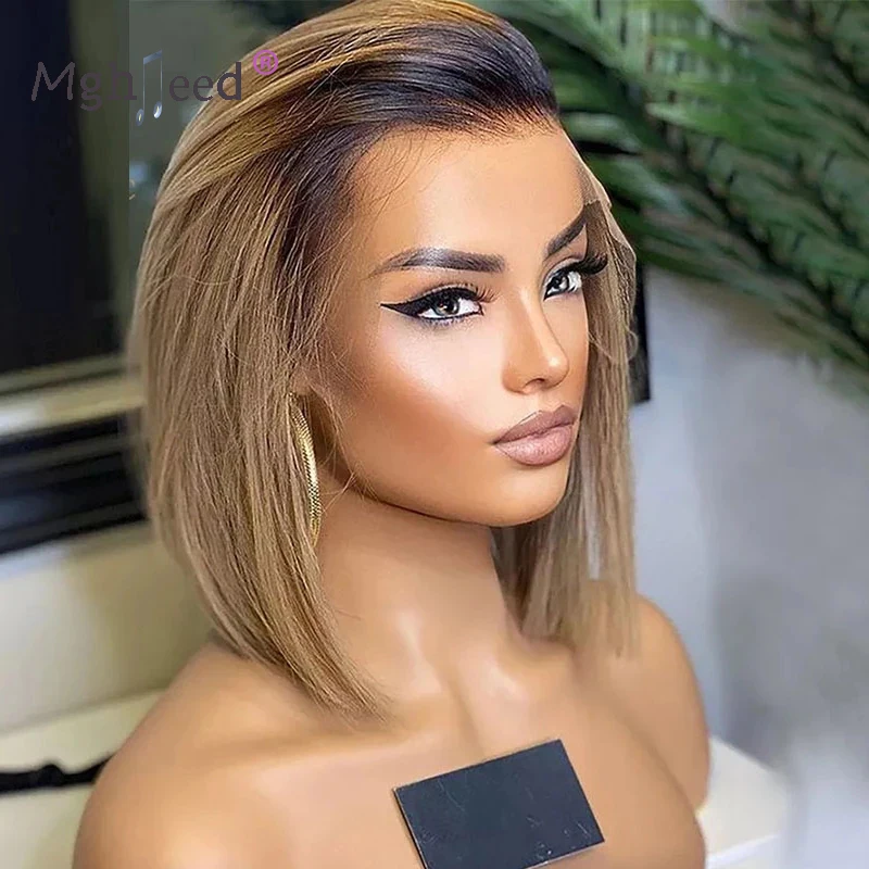 Top Grade Short Bob Wig Ombre Blonde Virgin Brazilian Human Hair 360 Full Lace Frontal Wigs For Women With Baby Hairs