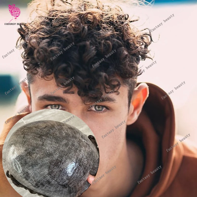 

Натуральная линия волос Прочный 18 мм вьющийся мужской парик Супер тонкая кожа ПУ Серый 1B10 1B50 1B65 Шпилька Черный Коричневый Блондин 100% человеческие волосы