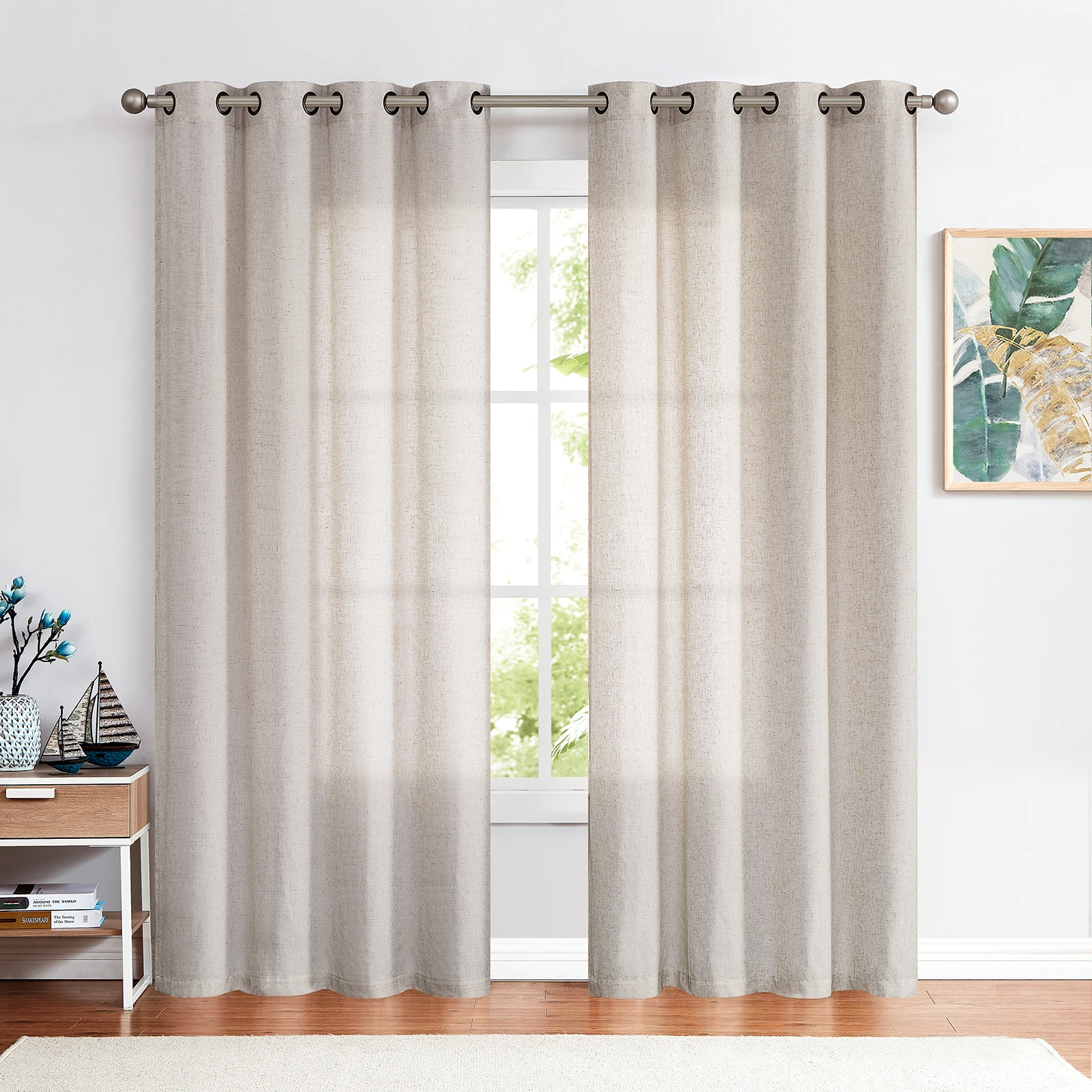 

JINCHAN 1 Panel Linen Curtains, Light Filtering Window Drapes with Grommet Top, Linen Tan Curtains for Living Room Soft Curtains