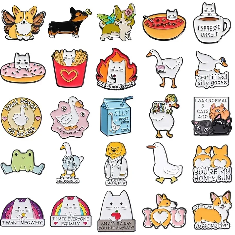 10/20/30Pcs Cute Animal Dog Collection Enamel Pins Cat Lady Duckctor Corgi For Clothes Badges On Backpack Decorate Gifts For Kid