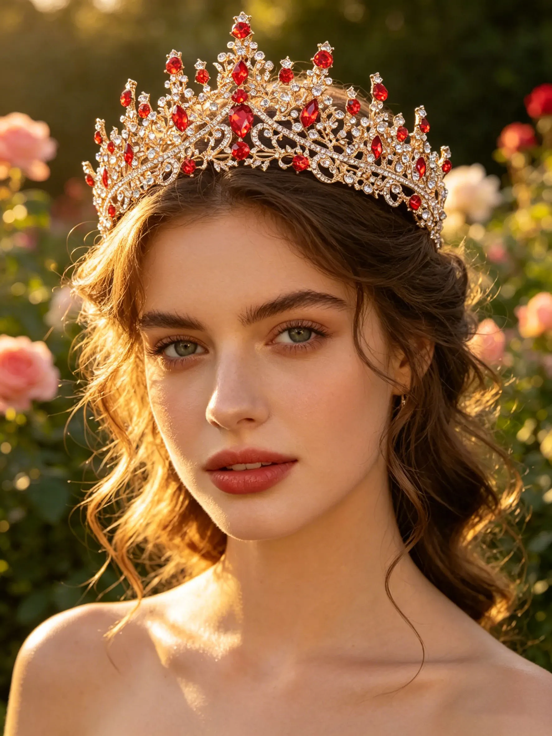 Baroque Red Crystal Tiaras And Crowns Prom Rhinestone Bridal Diadem Crown Taira For Women Wedding Hair Accessories Jewelry Crown