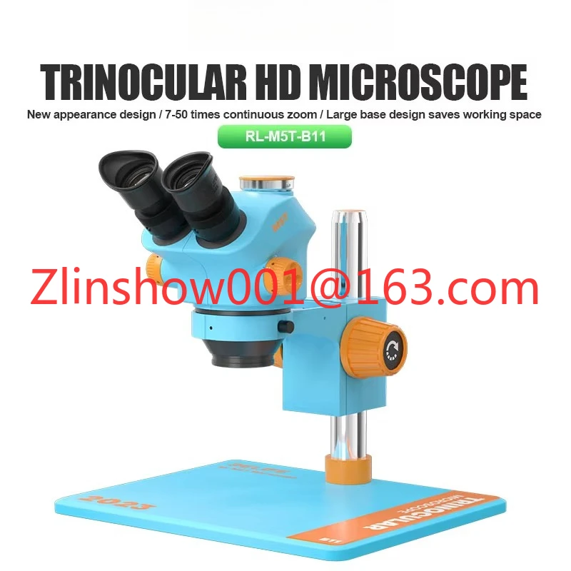 Microscope trinoculaire HD RL-M5T-B11, objectif 7X-50X pour la réparation de téléphones portables avec Base en aluminium de grande taille