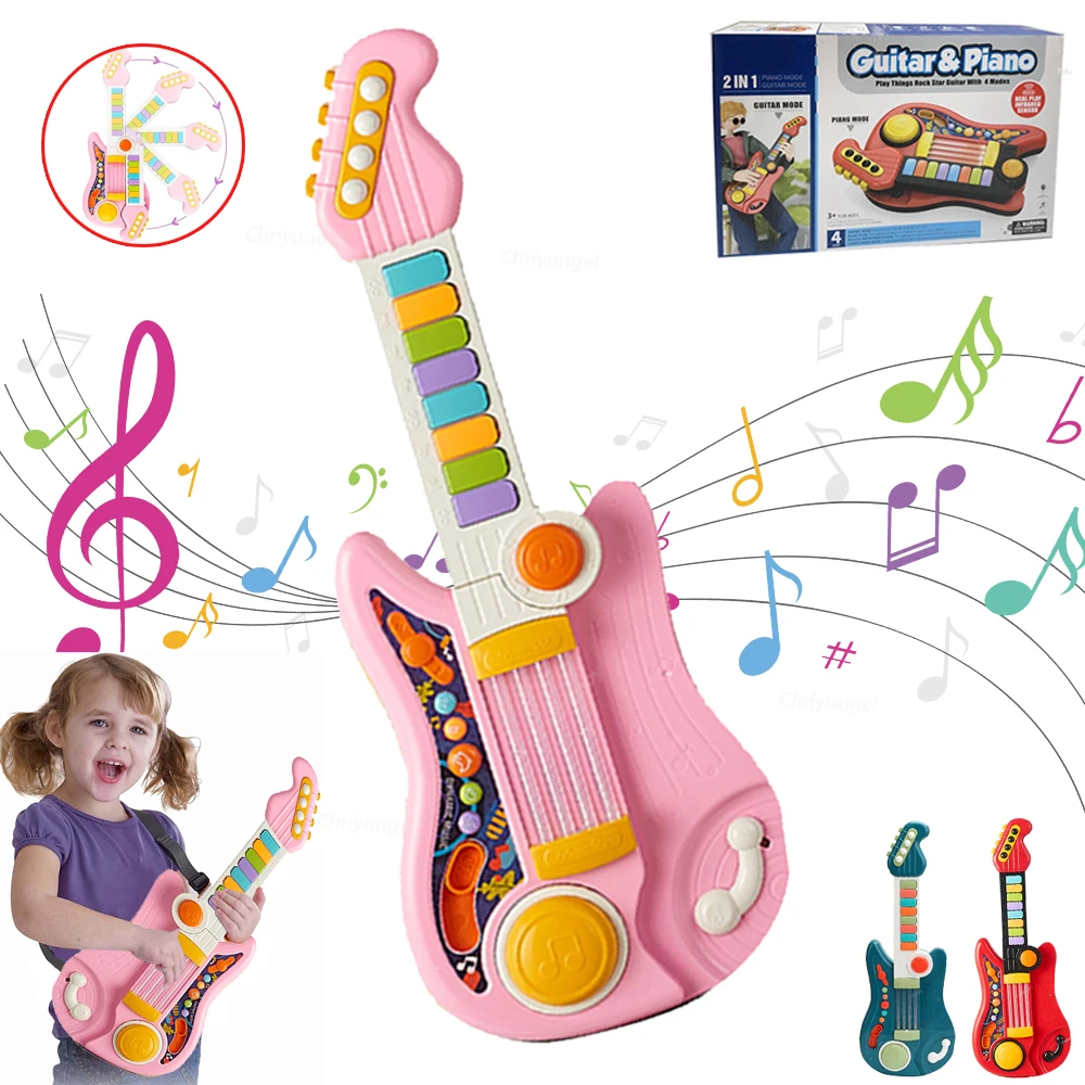 

Kids Guitar 3 in 1 Folding Musical Instrument Toddler Electronic Guitar Piano Drum Educational Toys Birthday Gift for Girl Boy