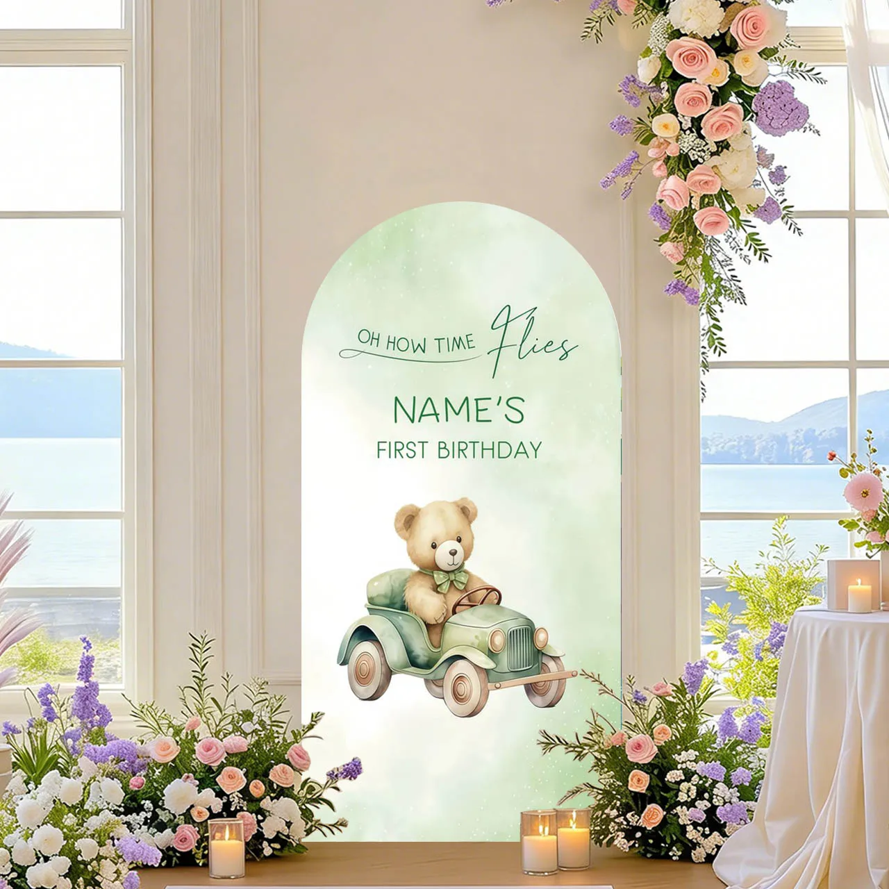 Mehofond - Fondo Decorativo Personalizado en Verde Salvia con Globos de Aire Caliente y Cuadros Vichy para Fiestas de Cumpleaños Infantiles, Baby Shower, Decoración de Arcos