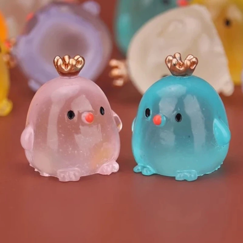 1pc Luminous Crown Chick Figurine Room Decor Resin Home And Decoration Glowing Miniature Micro Landscape Ledge Duck Elf Gift