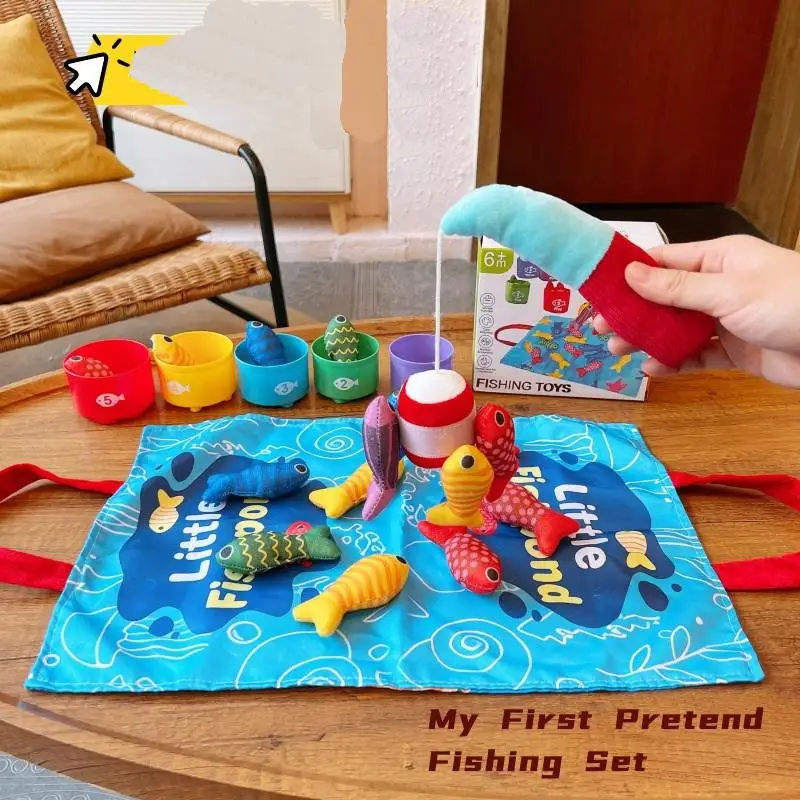 Montessori Math Toys for Toddlers Number Counting Cloth Fishing Game with Stacking Cups Color Sorting Early Education Toy Set