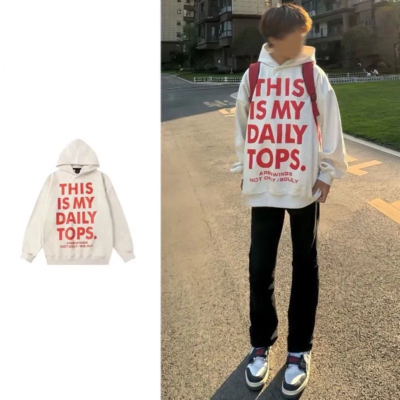 Bluza dla par Streetwear Modna Luźna z napisami w stylu lazy i wygodna Bluza z długim rękawem Jesienno-zimowa Odzież