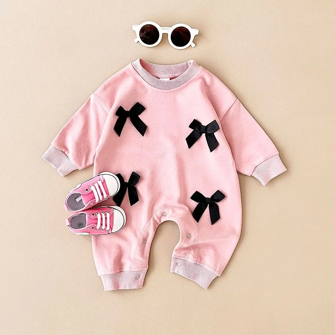 Autumn Newborn Baby Girl Clothes Romper Cute Bow Pullover Bodysuits & One-Pieces Cotton Infant Toddler Children Clothing 0-18M