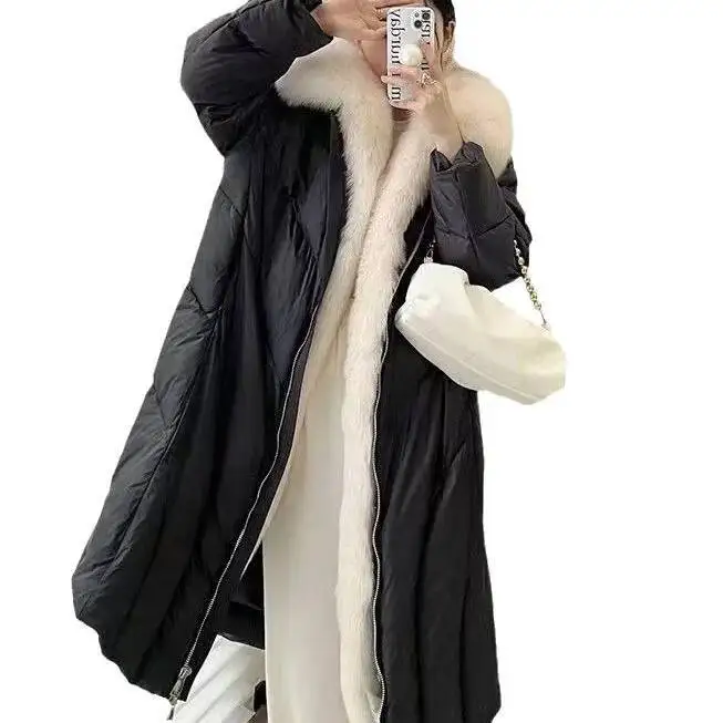 UMI MAO เสื้อแจ็คเก็ตดาวน์ยาวผู้หญิงฤดูหนาวใหม่หนาการออกแบบเฉพาะพร้อมขนสุนัขจิ้งจอกคอปกขนาดใหญ่เสื้อแจ็คเก็ตดาวน์ผู้หญิง